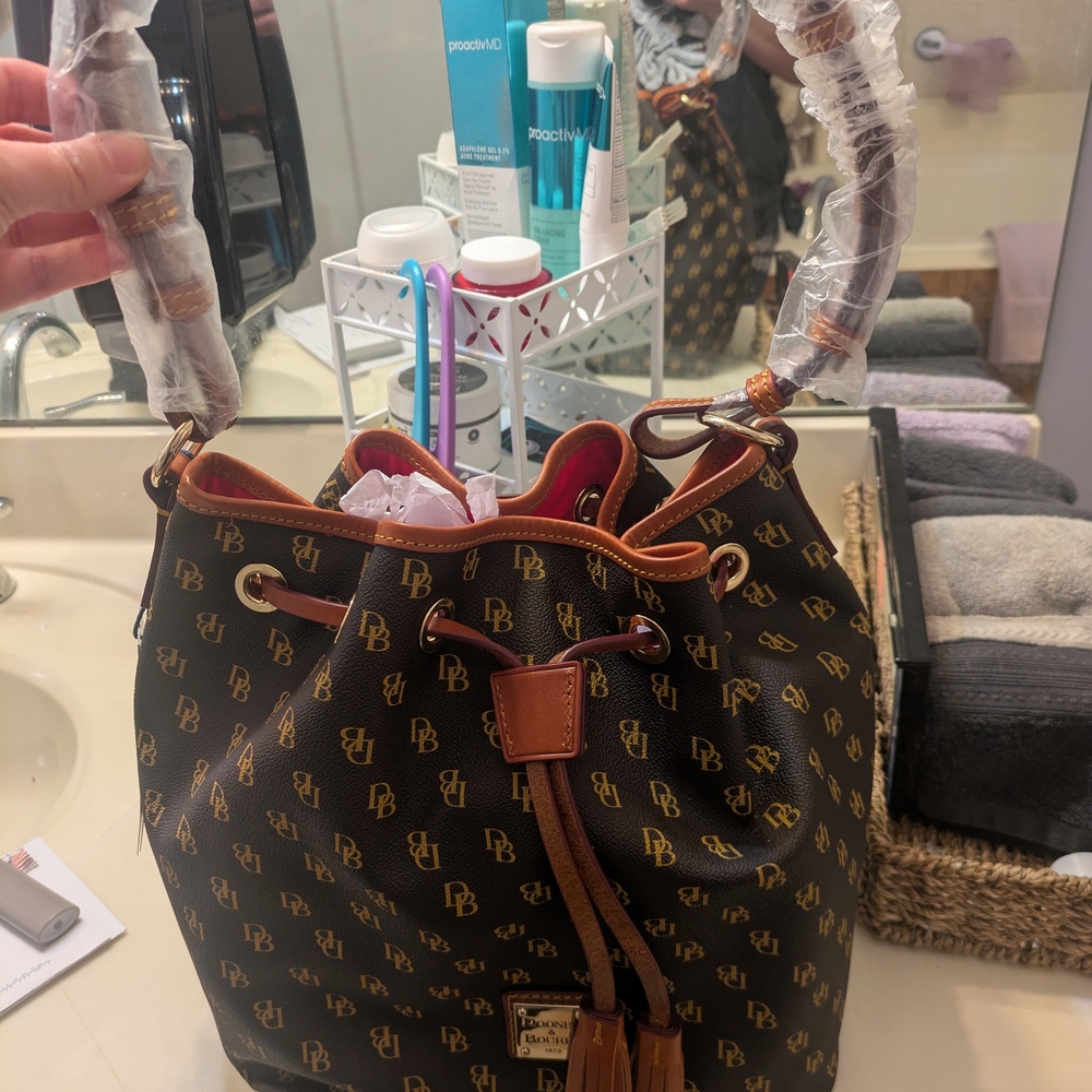 Dooney & Bourke Brown Shoulder Bag with Leather Trim